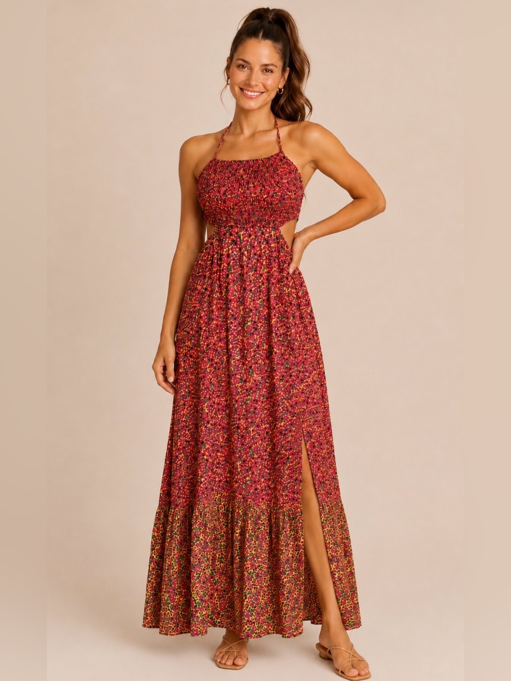 Maaji Miniclore Vera Floral Cutout Halter Maxi Dress | NWOT | Size Medium